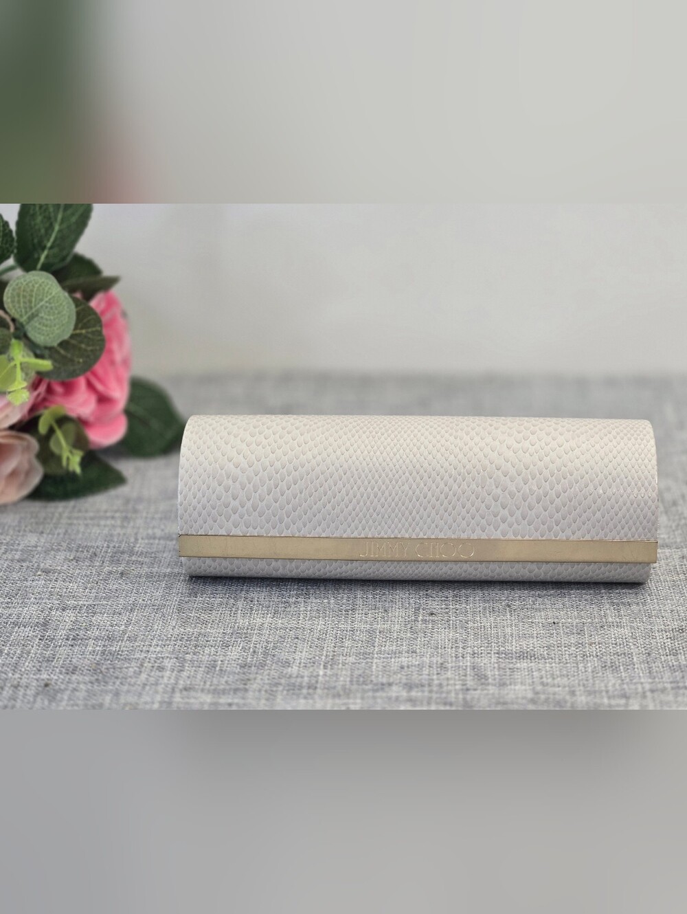 Jimmy Choo Sunglasses Eyeglasses‎ Optical Hard Case Only Faux Snakeskin Beige